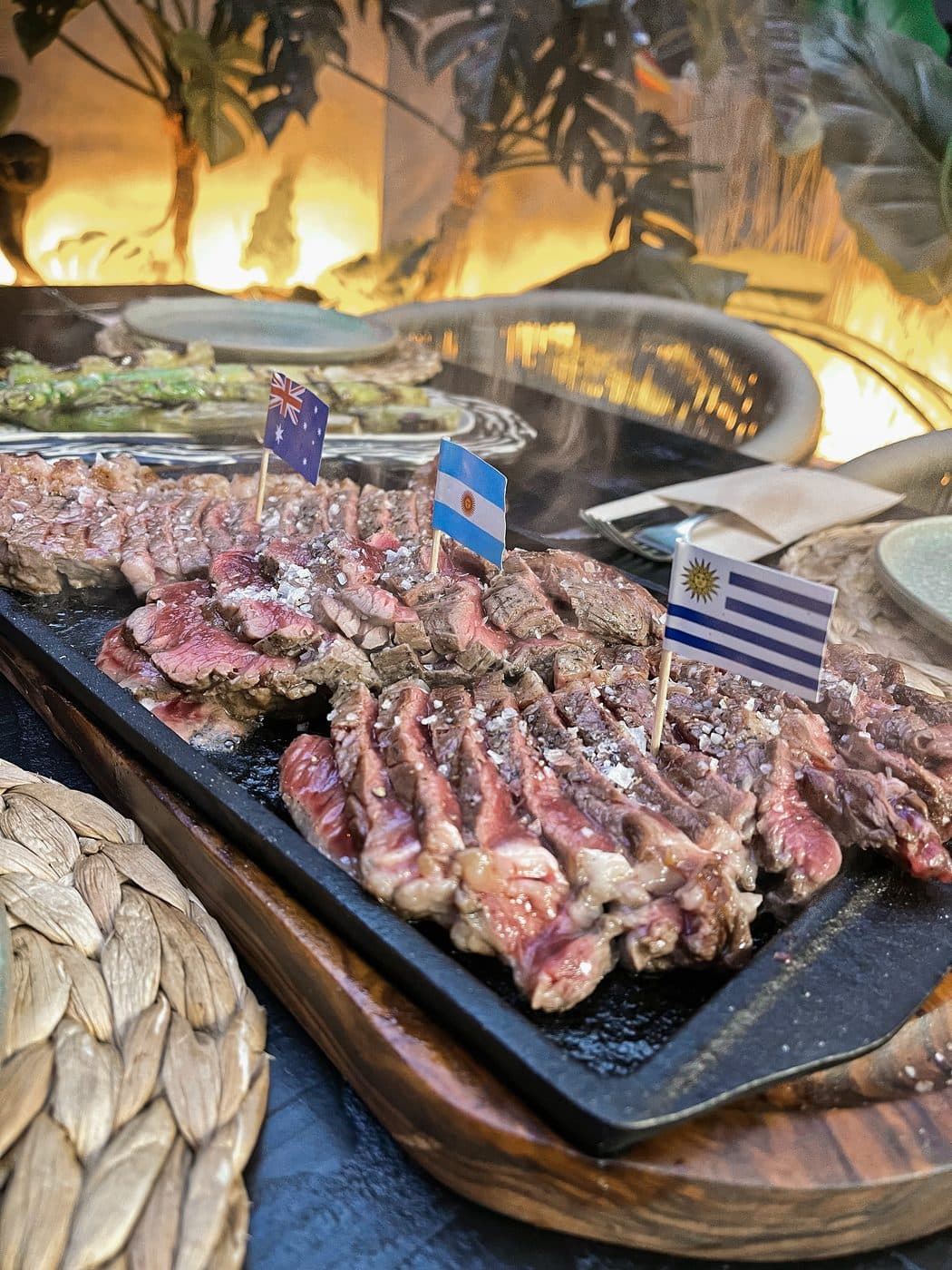 Sliced cuts tasting board with country flags