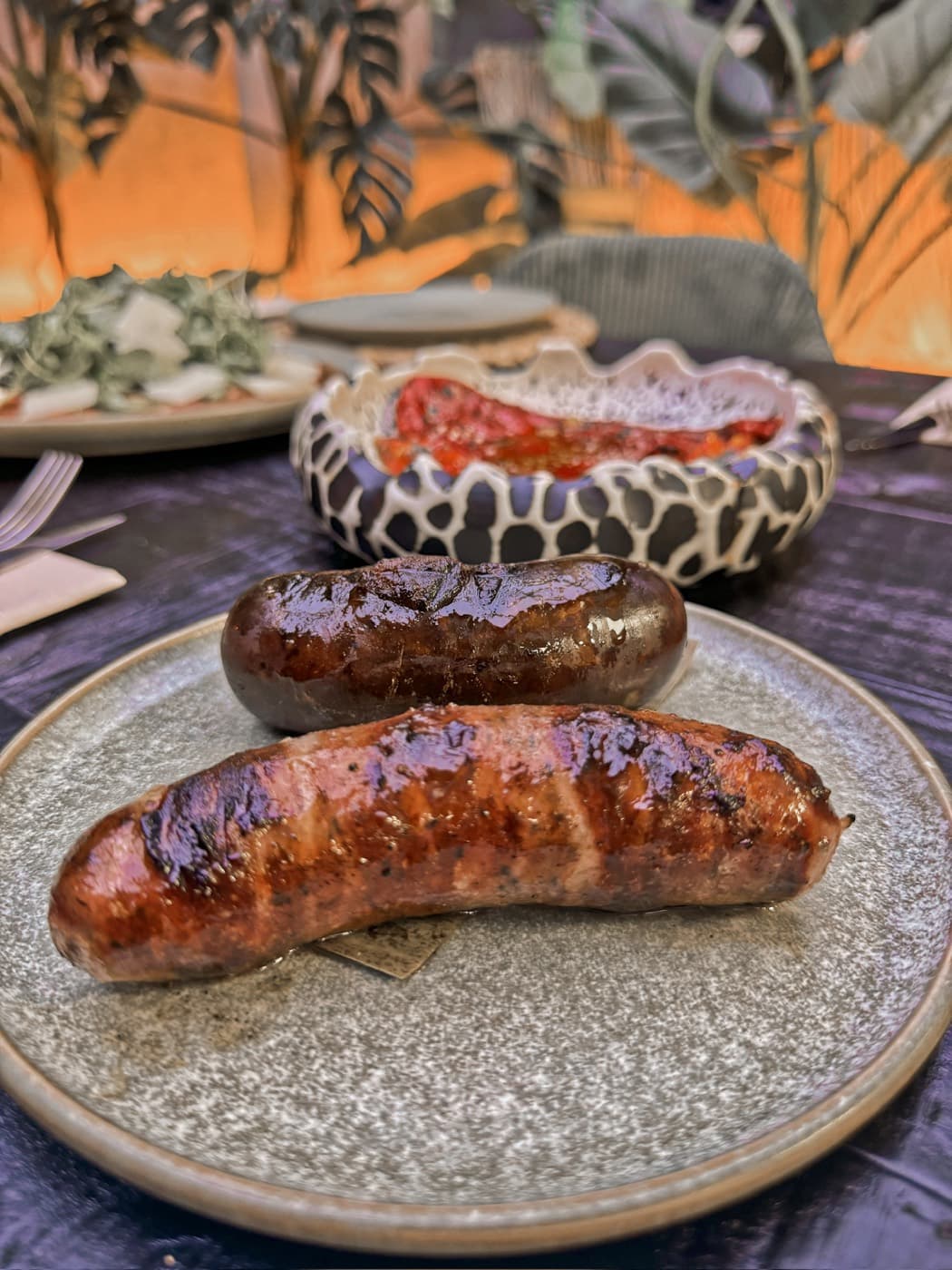 Grilled chorizo and blood sausage
