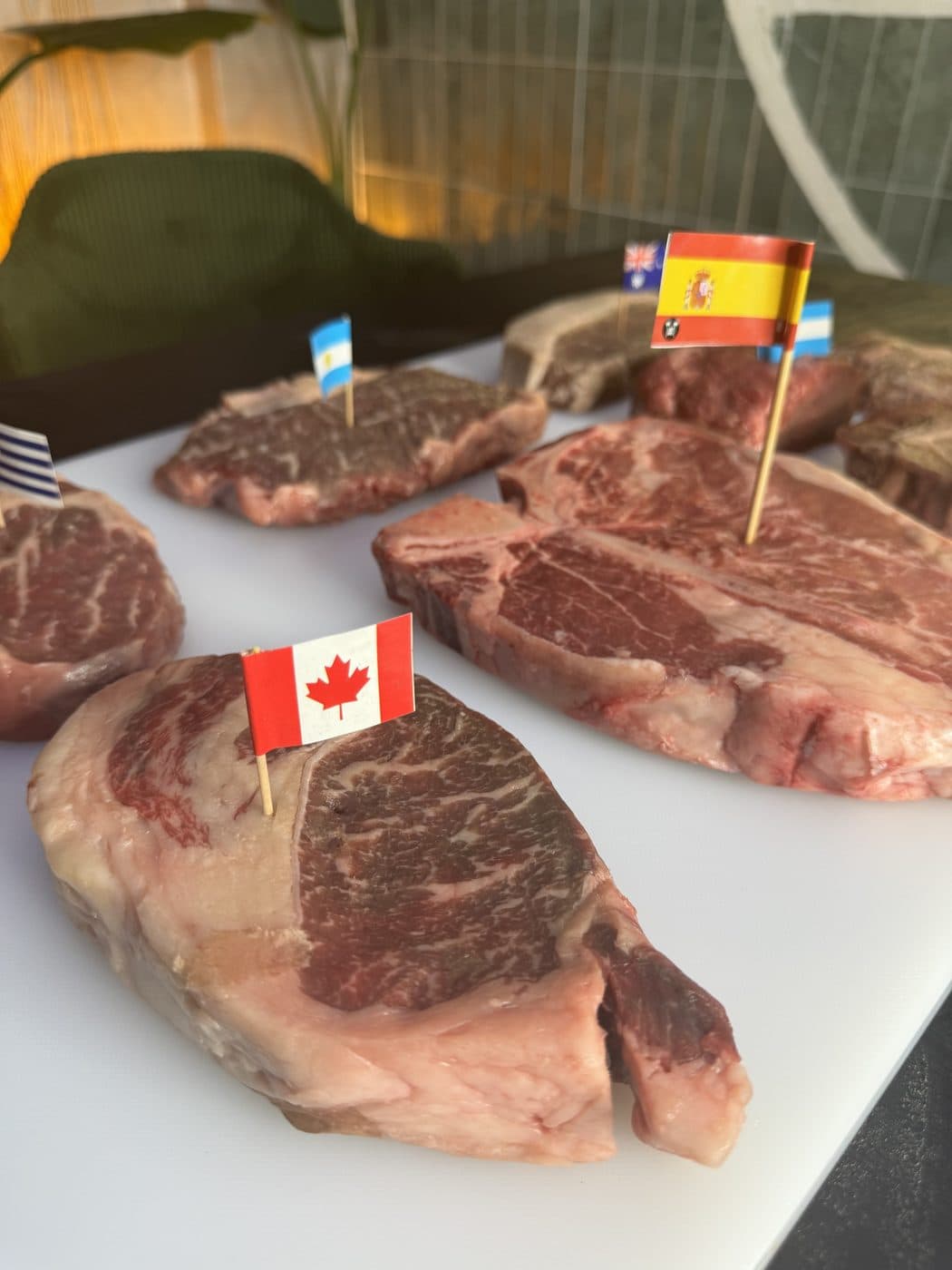 Raw cuts labeled with their country of origin